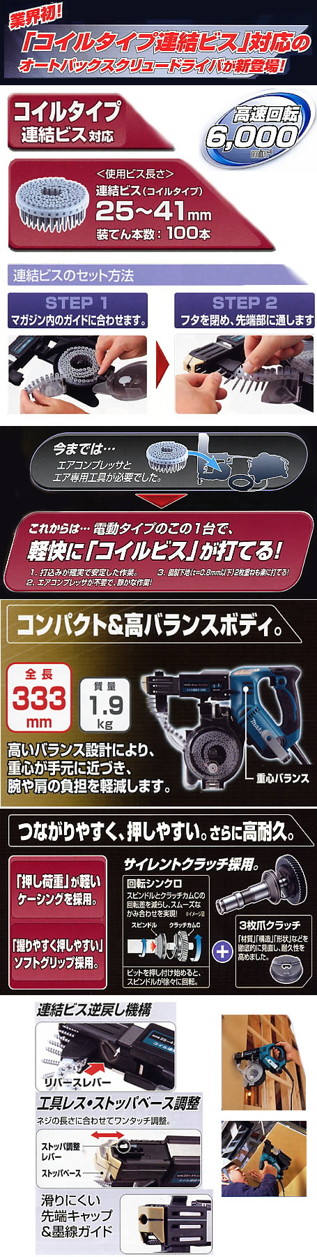 マキタ 6841R オートパックスクリュードライバ 【通販ショップe-道具市場】