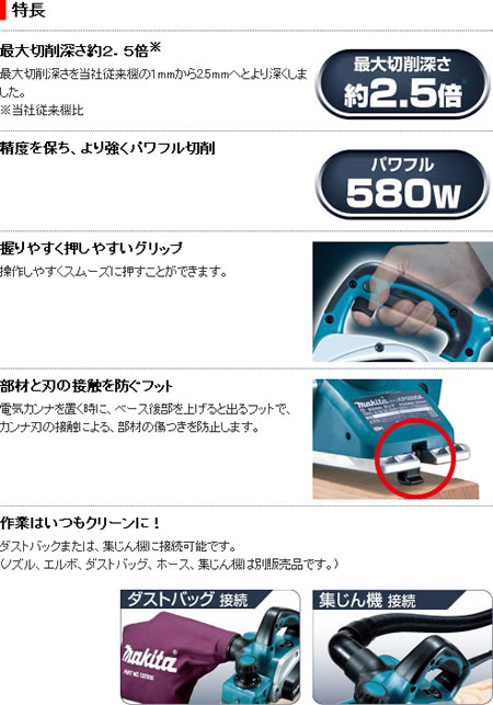 マキタ KP0800ASP 電気カンナ(替刃式) 【通販ショップe-道具市場】