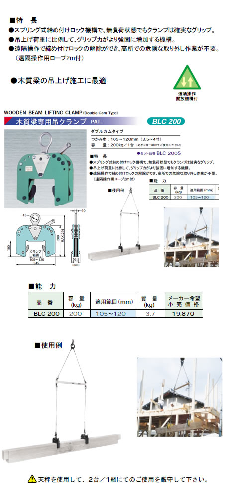 スーパーツール 木質梁専用吊クランプ BLC200