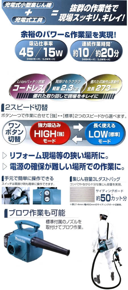 マキタ VC340DRF 小型集じん機(14.4V) 【通販ショップe-道具市場】